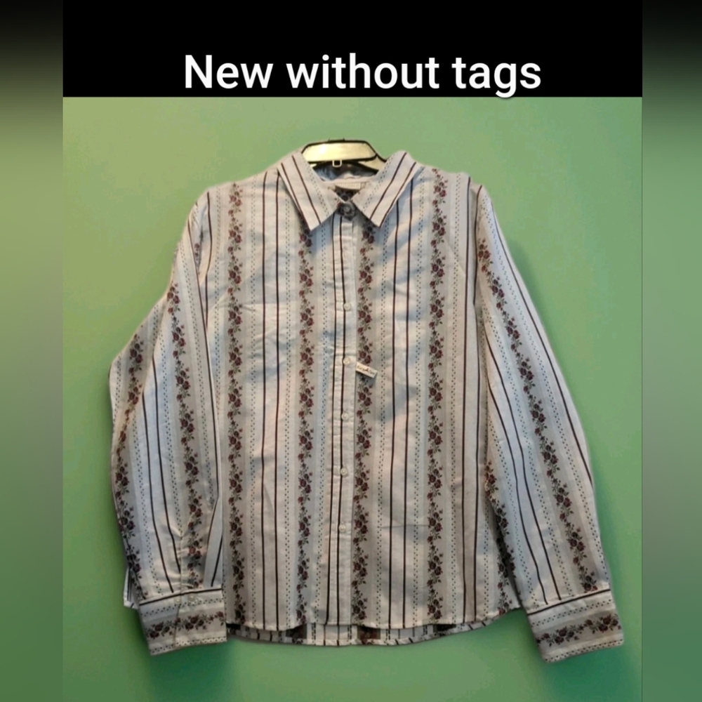 White Stag Womens Blouse Artic White Floral Button Down Long Sleeve NWOT XL